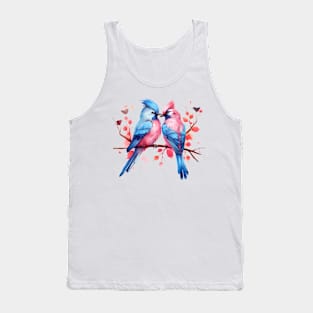 Valentine Kissing Blue Jay Bird Couple Tank Top